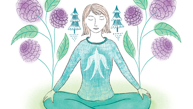 Ilustración espiritual de mujer meditando